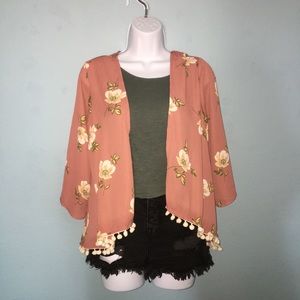 Floral pom pom kimono